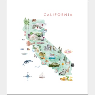 Illustrated Map of California Posters and Art